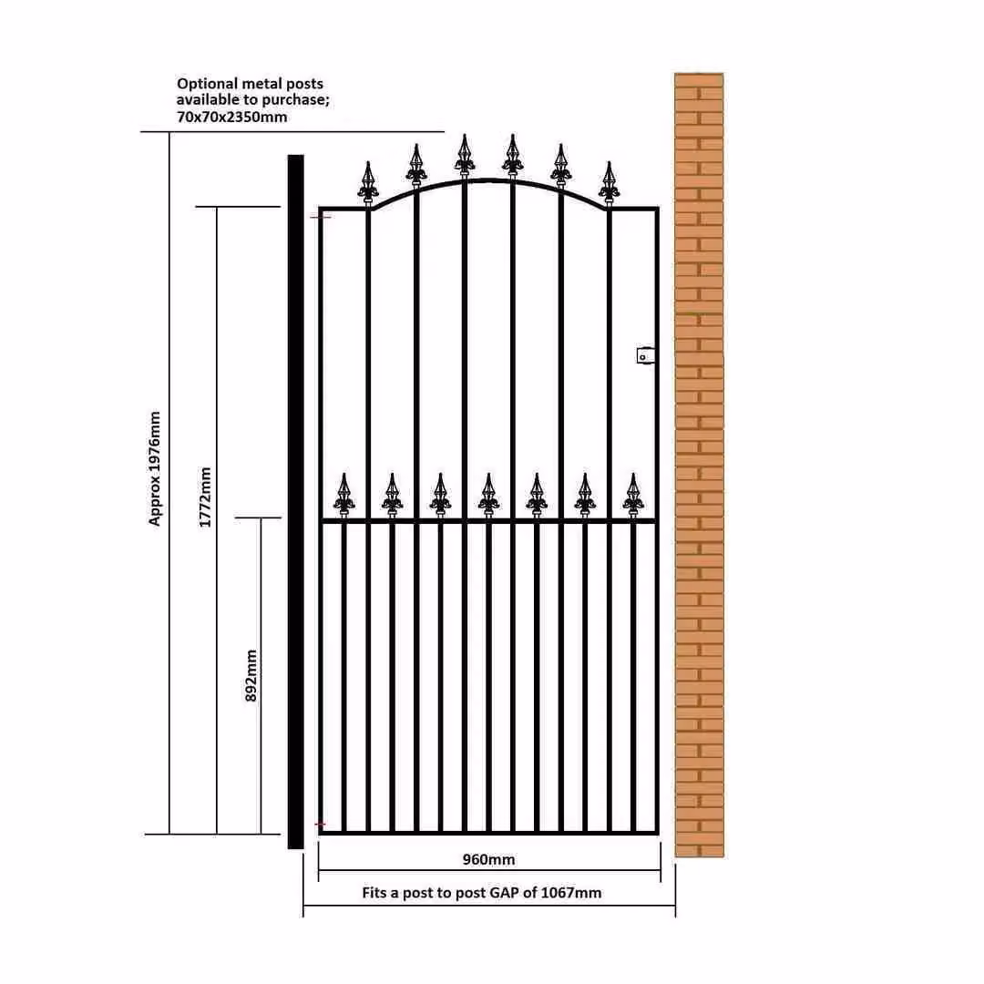 Burbage Iron Craft Saxon Spear Top Tall Bow Top Single Gate in Black, W: 106.7 cm, H: 197.6 cm – 2