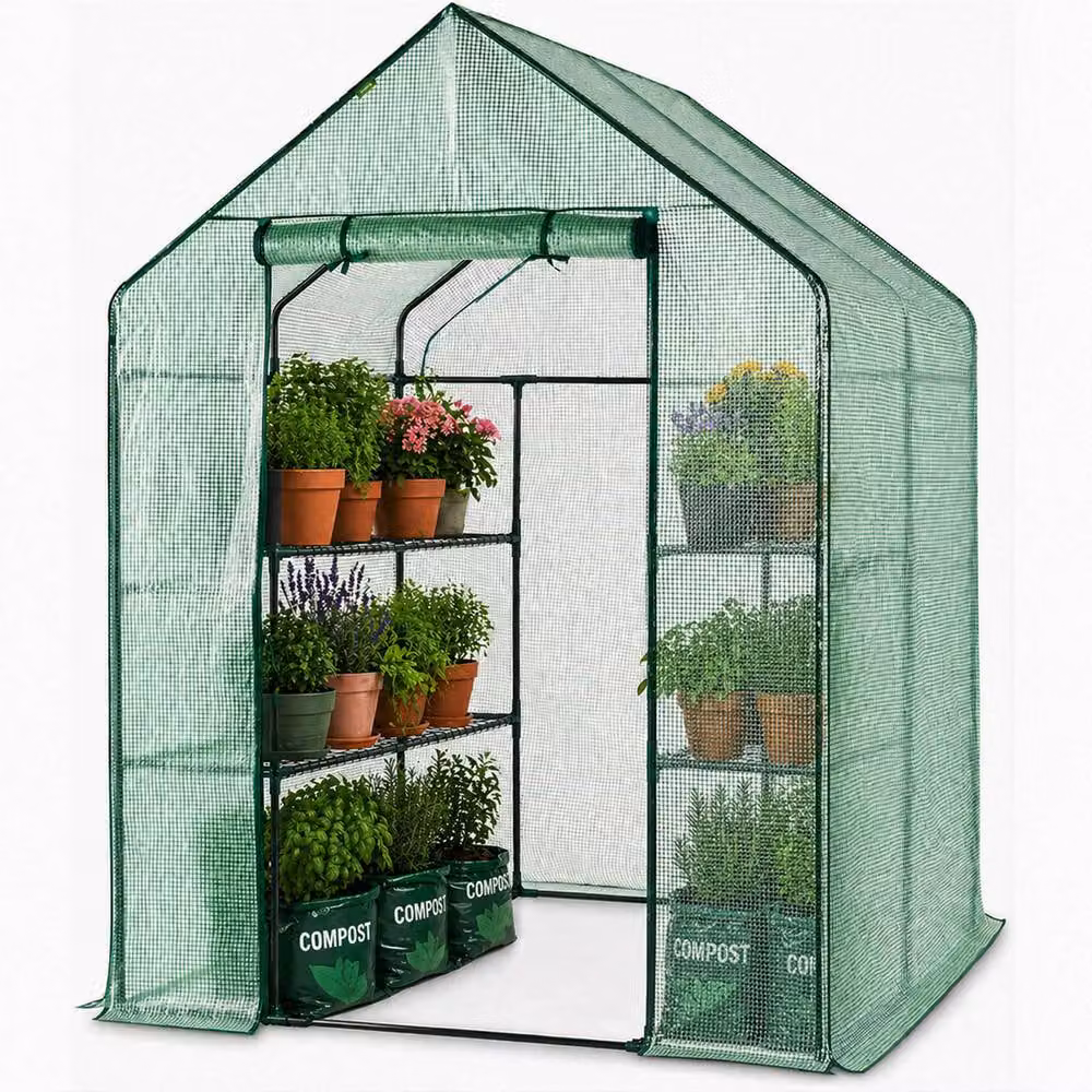 Neo 8 Tier Heavy Duty Steel Shelving Greenhouse in Green, W/D/H: 143 x 143 x 193 cm – 6