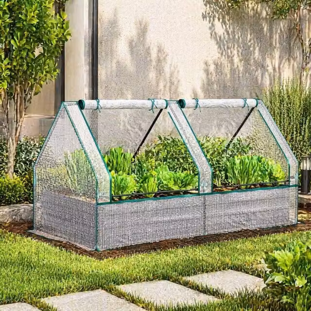 STILVORA Raised Garden Bed with Cover and Open Base in Transparent for Herb and Vegetable Gardens, W/D/H: 95.0 x 29.5 x 29.5 cm