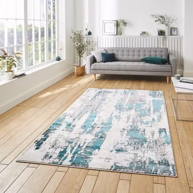 Terrys Modern Abstract Machine Woven Rectangular Rug in Grey and Green