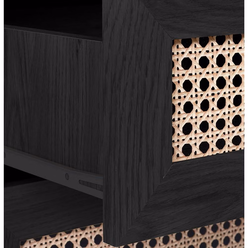 Cheshire Premium Pacifica 5 Drawer Chest in Black with Rattan Detail – 5