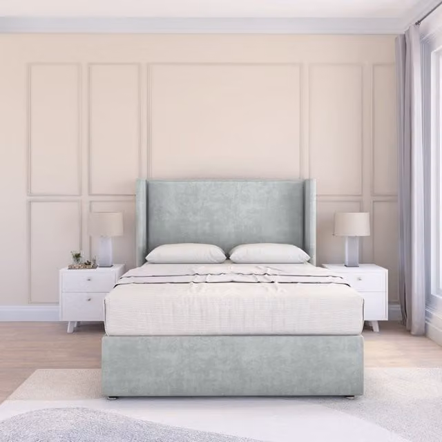 Sloomy Devonshire Naples Wingback Bed Set in Silver Velvet, Small Single