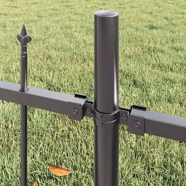 Berkfield Home Modern Grey Steel Hoop Top Garden Fence, W: 10.2 m, H: 1.4 m – 1