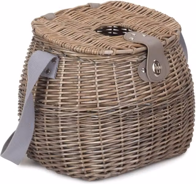 Red Hamper Antique Wash Wicker Fishing Creel in Brown and Red with Open Weave Rattan
