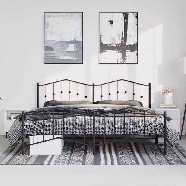 Berkfield Home Metal Bed Frame with Headboard and Footboard in Black, W/D/H: 193 x 198 x 98 cm – 1
