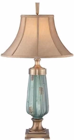 Netlighting Monteverde Ceramic Table Lamp in Green and Yellow with Aged Brass Details and E27 Fitting