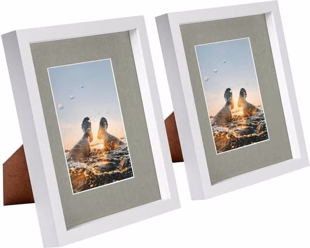 Nicola Spring Pack of 2 White and Grey 3D Box Photo Frames with 4x6 Inch Mount