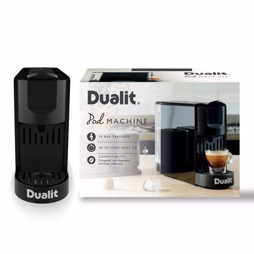 Dualit Nespresso Original Compatible Pod Coffee Machine in Black with Programmable Portions and Auto Shut-off – 5