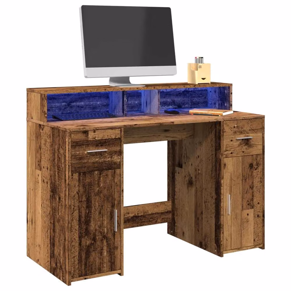 Berkfield Home Soft Desk with LED Lights in Brown, W/D/H: 120 x 55 x 91 cm – 2