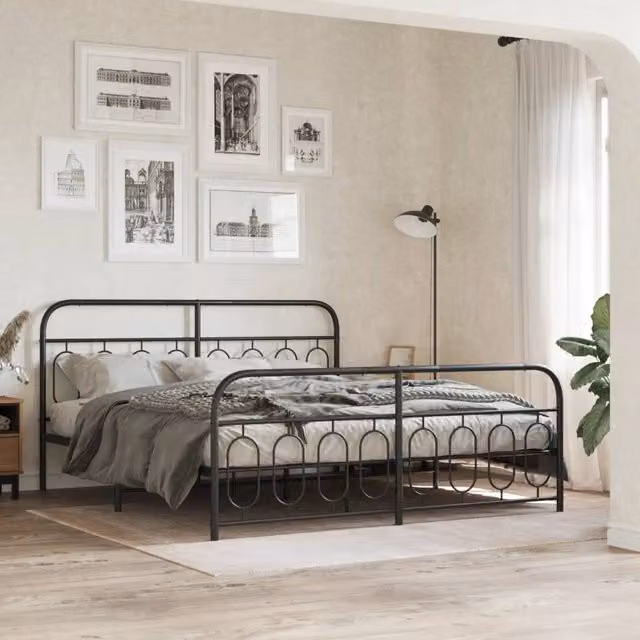 Berkfield Home Metal Bed Frame with Footboard, Black, W: 183 cm, D: 213 cm – 1