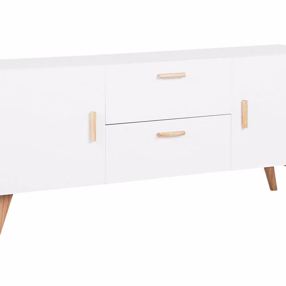 Wyld and Coco Nordic White Sideboard with Oak Legs, featuring 2 Drawers and 2 Cabinets – 2