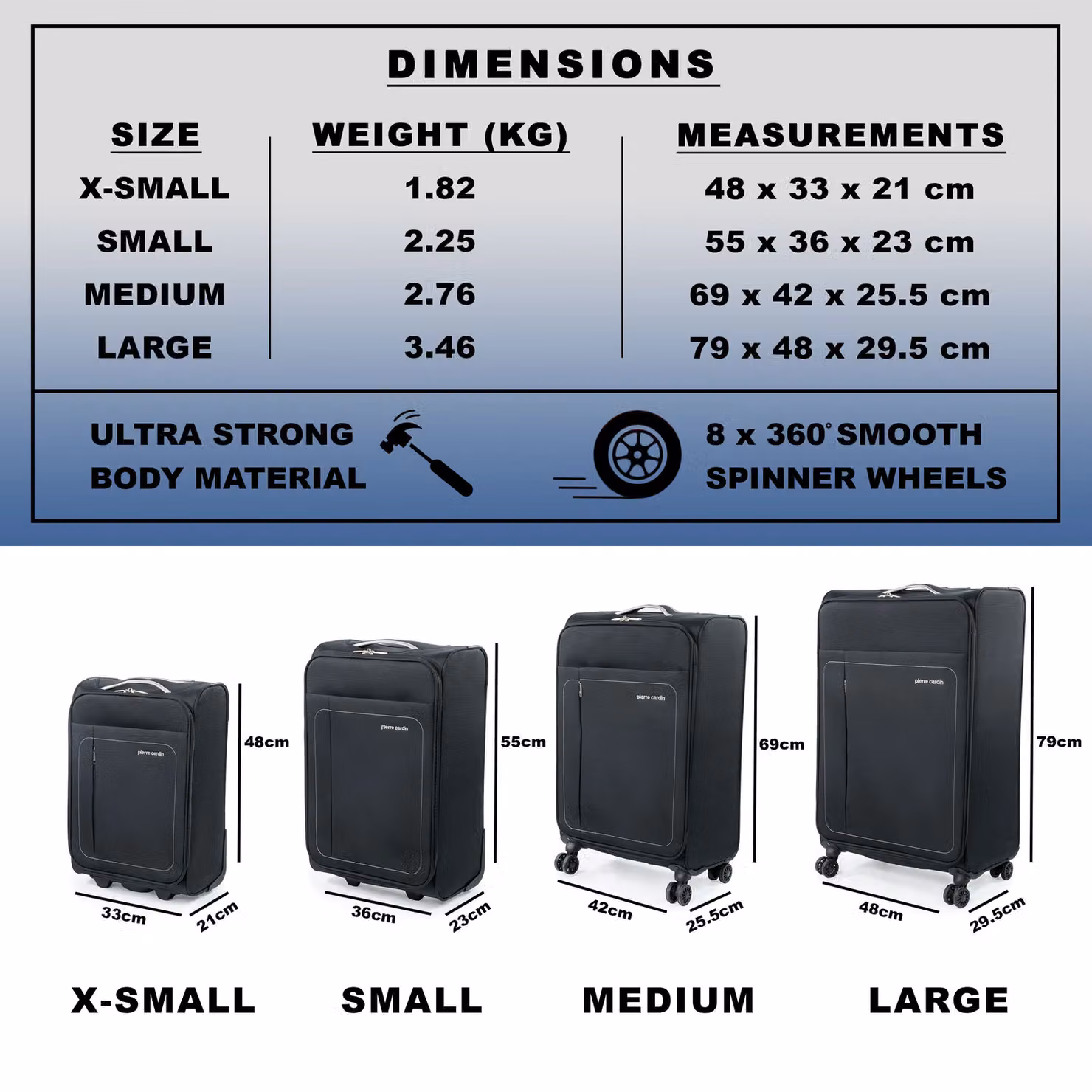 Pierre Cardin Black Soft Shell Lightweight Wheeled Suitcase, Medium Size, H 65.0 cm x W 42.0 cm x D 25.0 cm – 6
