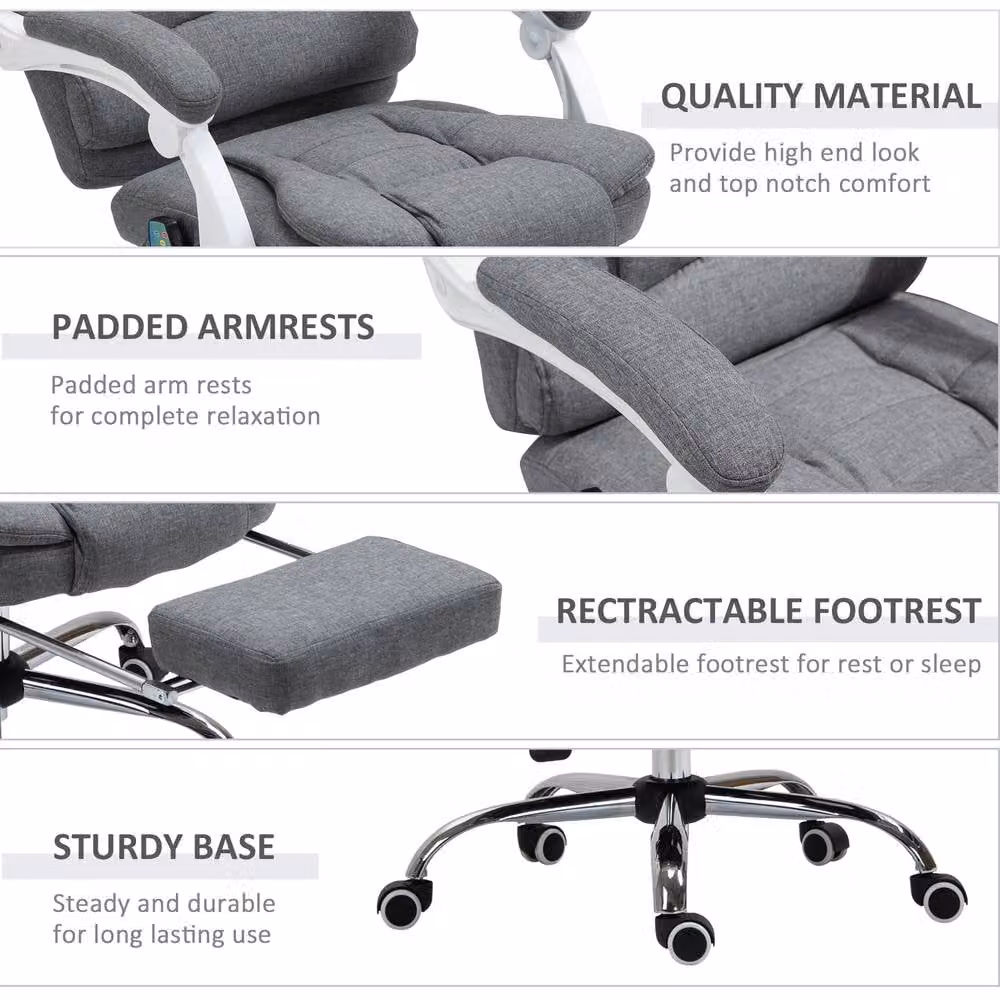 ERGOVEXA Grey Fabric Executive Office Chair with 6-Point Massage, Back Heat, Headrest and 360 Degree Swivel – 7
