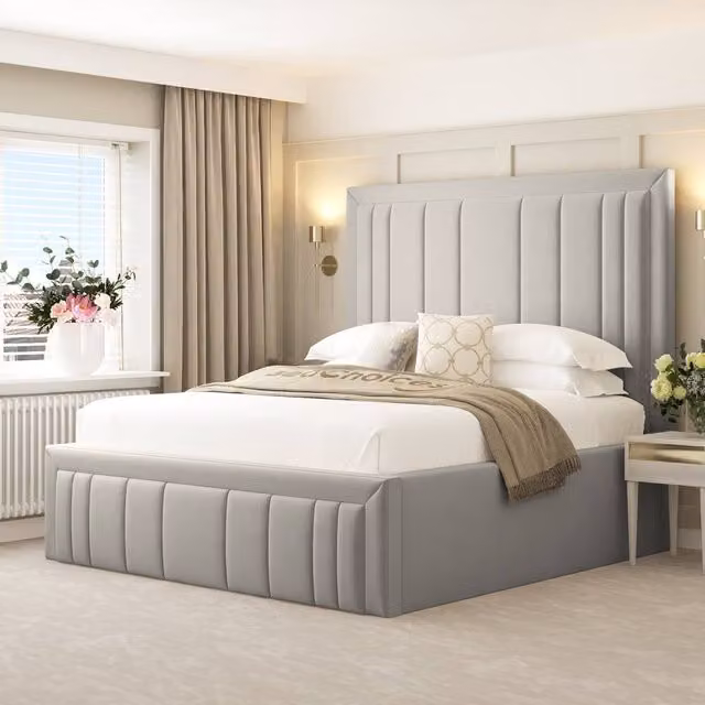 Bed Choices Emperor Upholstered Bed Frame in Silver, Double Size, W/D/H: 140 x 200 cm