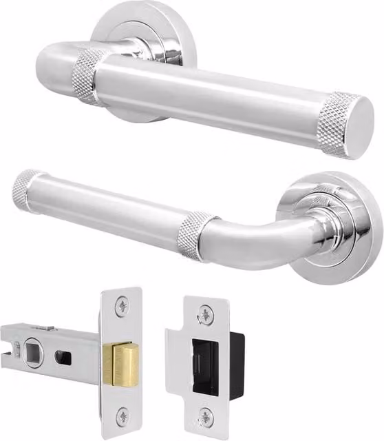 AFIT Polished Chrome Aluminium Door Handle and Latch Set in Silver