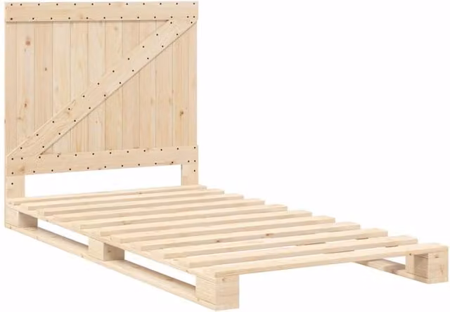 Berkfield Home Beautiful Bed Frame with Headboard in Light Tan, Solid Pine Wood, W/D/H: 100 x 200 x 104 cm