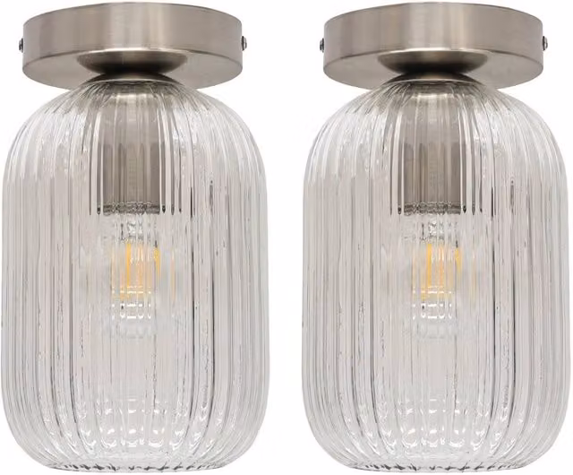 First Choice Lighting Batley Set of 2 Modern Ceiling Light Fittings with Transparent Glass and Silver Metal Finish – 1