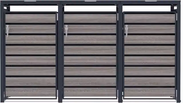 Monstershop Triple Wheelie Bin Metal and Wood Storage in Anthracite Grey