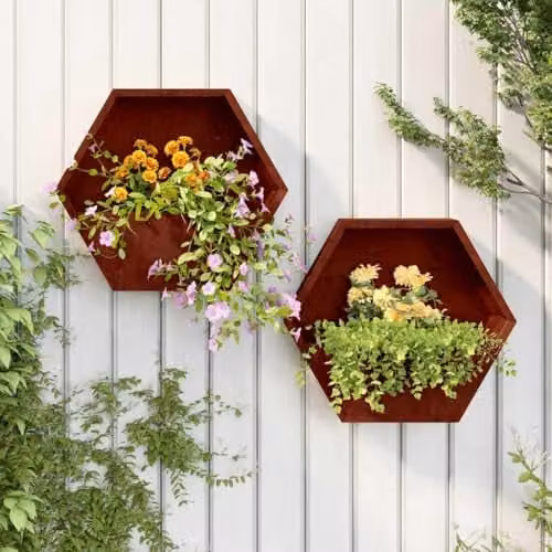 vidaXL Set of 2 Rusty Corten Steel Window Box Planters, Brown, W: 46 cm, D: 10 cm, H: 40 cm – 2