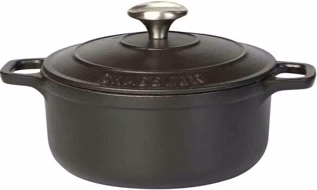 Chasseur Matt Black Enamelled Cast Iron Round Casserole, Diameter: 12 cm