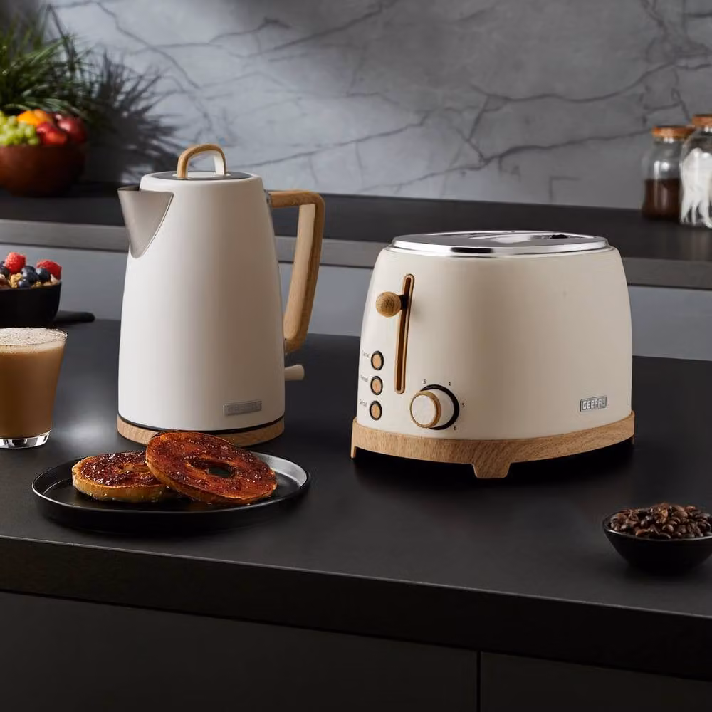 Geepas NordiQ Design 1.7L Kettle and 2 Slice Toaster Set in Beige Stainless Steel – 1