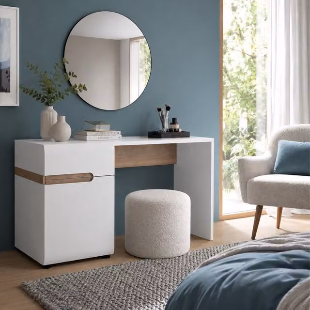 Jonas & James Leece Desk/Dressing Table in White with Oak Trim