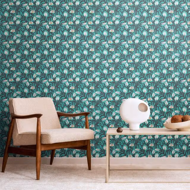 Hoopla Walls Chunky Flower Wallpaper in Teal Blue