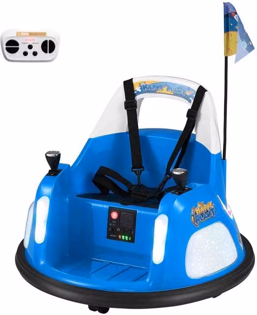 Costway 12V Bumper Electric Ride-On Car with Light and Sound, Blue