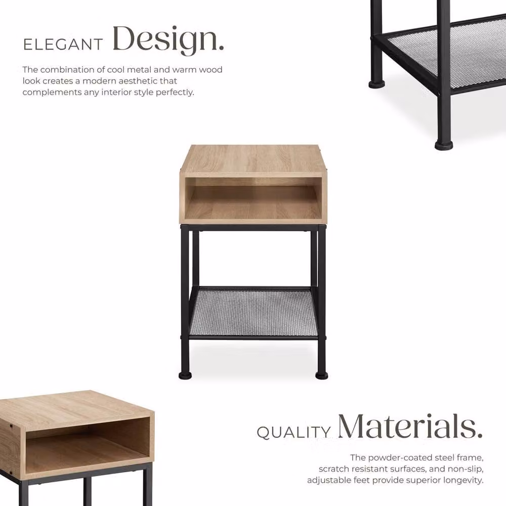tectake Harlow Bedside Table in Light Oak – 3