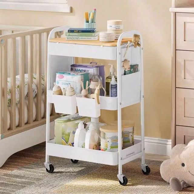 SONGMICS 3-Tier Rolling Storage Trolley with Cups in Yellow