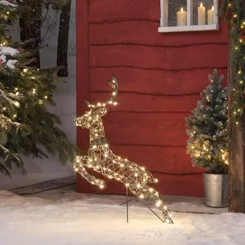 Lights4fun Mini Harlow Leaping Reindeer Stag with 120 Warm White LED Lights, Height: 80 cm – 2