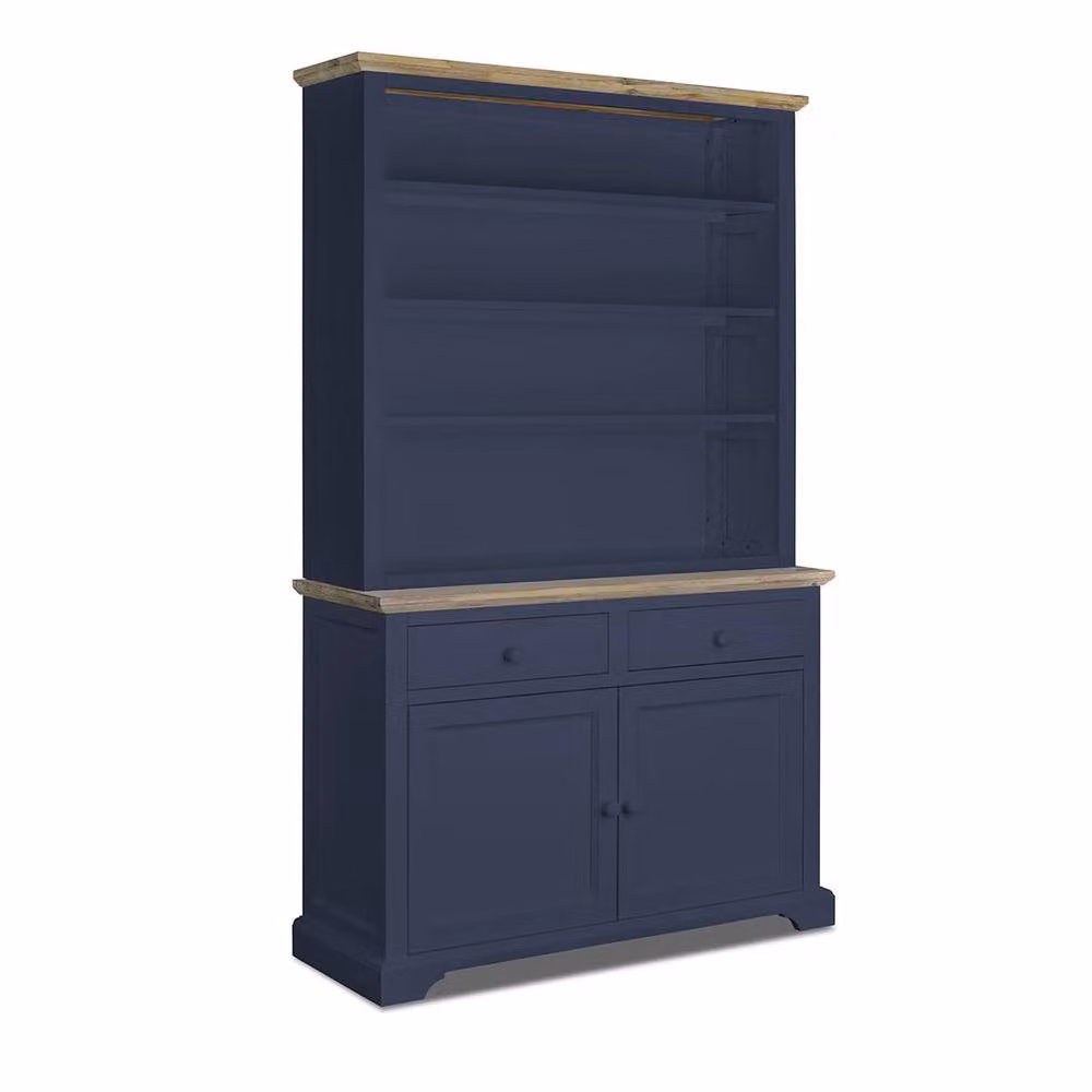 Statement Furniture Florence Display Dresser with Hutch in Blue with Limed Acacia Top, W/D/H: 120 x 42 x 200 cm – 2