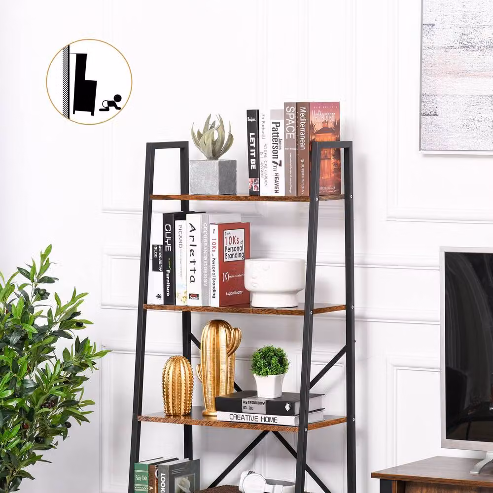 STILVORA 4-Tier Brown Ladder Shelf with Metal and MDF Frame – 5