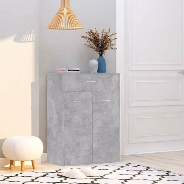 Berkfield Home Modern Shoe Cabinet in Concrete Grey, W/D/H: 60 x 35 x 84 cm