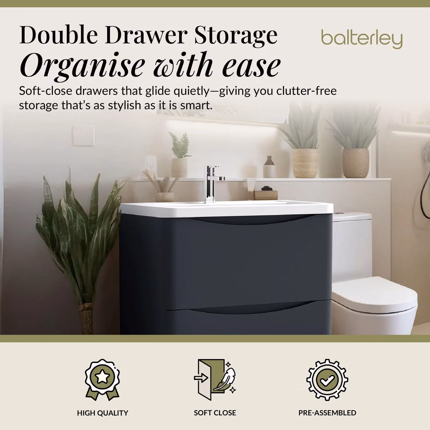 Balterley Modern 2 Drawer Bathroom Vanity Unit and Basin, Dark Grey – 2