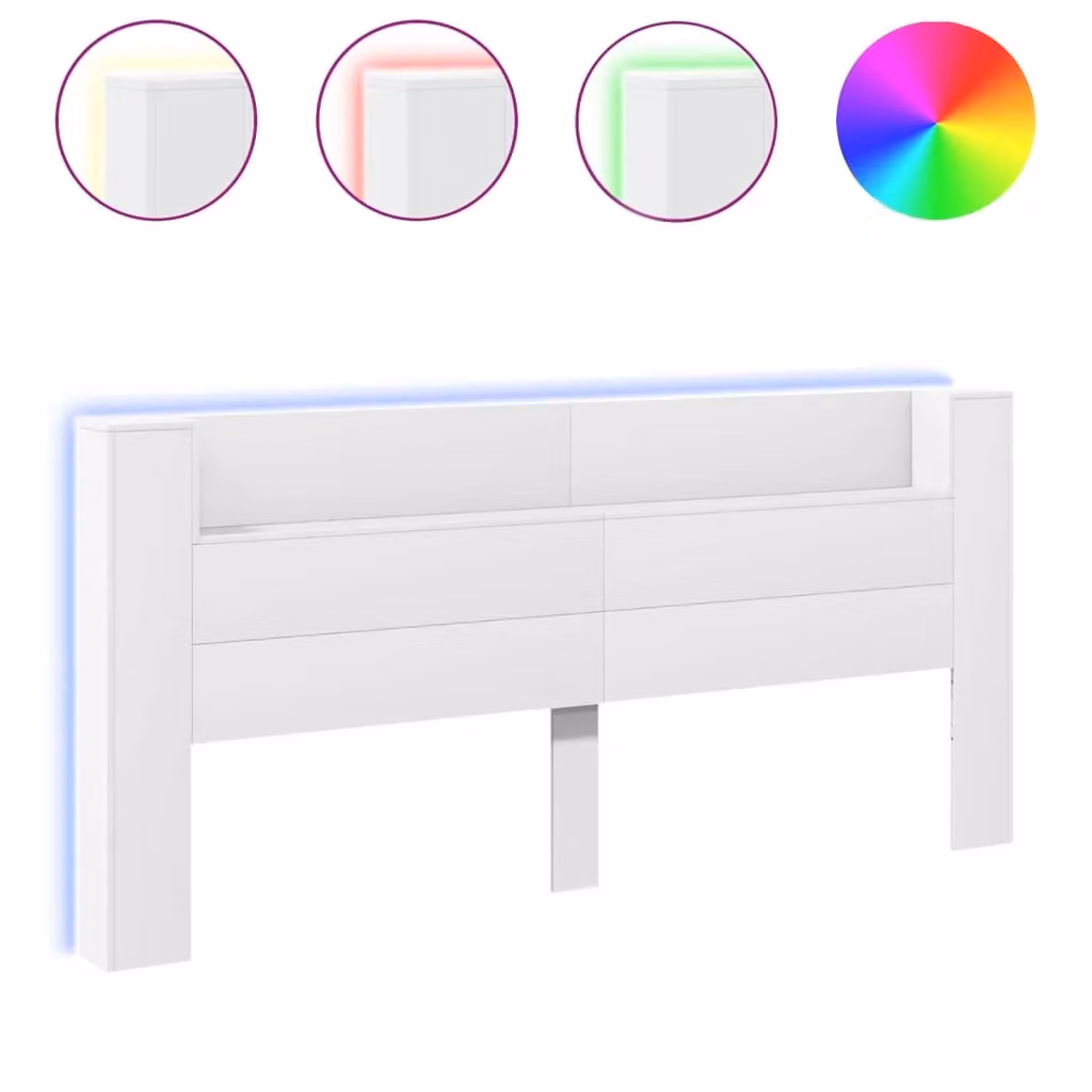 Berkfield Home Modern White Headboard Cabinet with Integrated LED Lighting, Shelf and USB Charging Port, W: 220 cm, D: 16.5 cm, H: 103.5 cm – 2