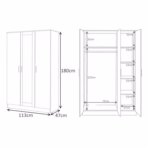 Reflect Wardrobe Bundle with 3-Door Mirror and 2-Door Plain Design in Grey Gloss and Matt White, H 188 cm x W 120 cm x D 47 cm – 3