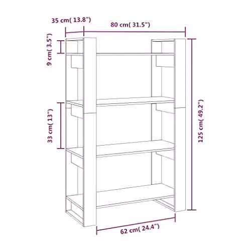 vidaXL Solid Wood Pine Book Cabinet and Room Divider in Black, W: 80 cm, D: 35 cm, H: 125 cm – 2