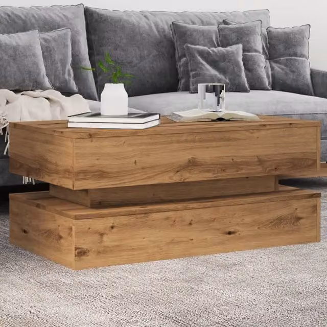 Berkfield Home Artisan Oak Coffee Table with LED Lights in Brown, W/D/H: 90 x 50 x 40 cm – 1