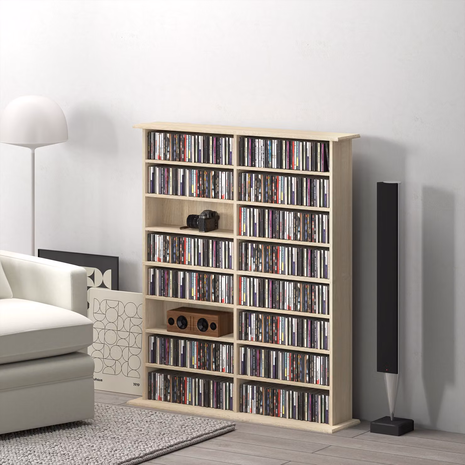 HOMCOM 16-Compartment Modern Media Shelf with Adjustable Shelves in Brown Wood Finish, W/D/H: 126.3 x 30.0 x 106.5 cm – 2