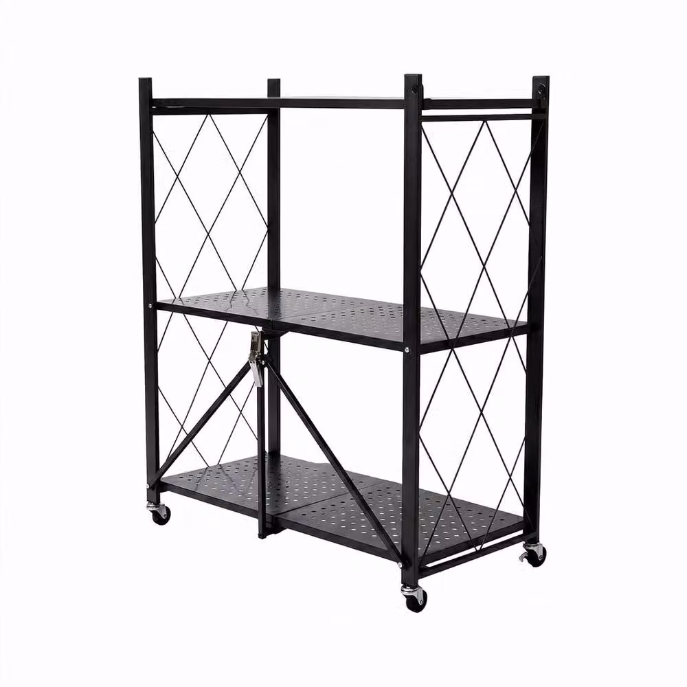 FORGEVIO Black 3-Tier Folding Metal Kitchen Storage Shelf – 2