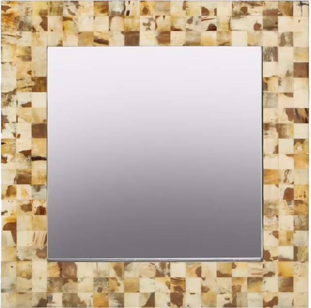 Orsina Obra Modern Geometric Square Mother of Pearl Wall Mirror in White and Beige