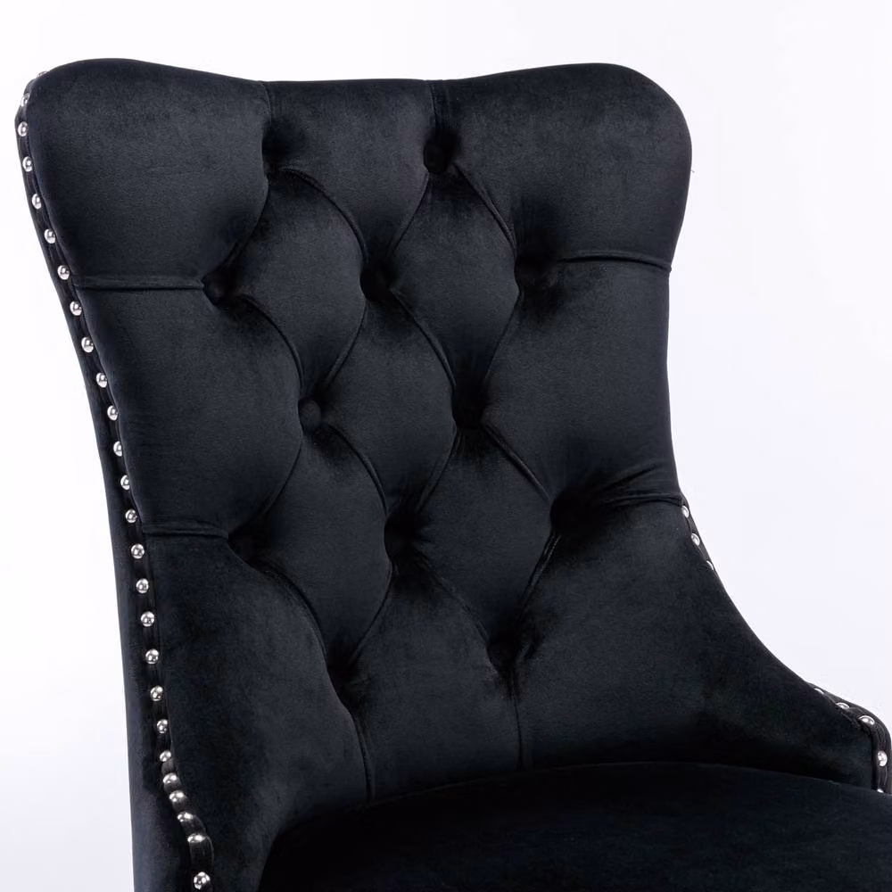 Modern Home Touch Winchester Set of 2 Black Velvet Upholstered Dining Chairs with Silver Chrome Legs – 5