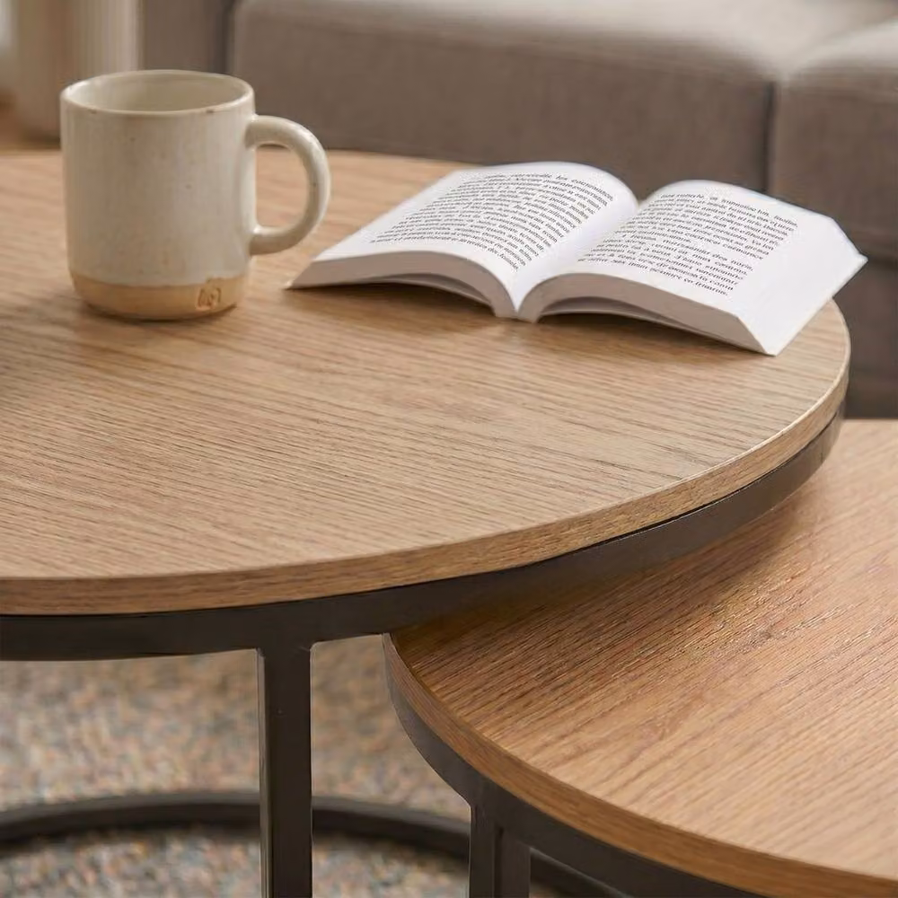 CALICOSY Lenny Set of 2 Round Nesting Coffee Tables in Light Oak – 4
