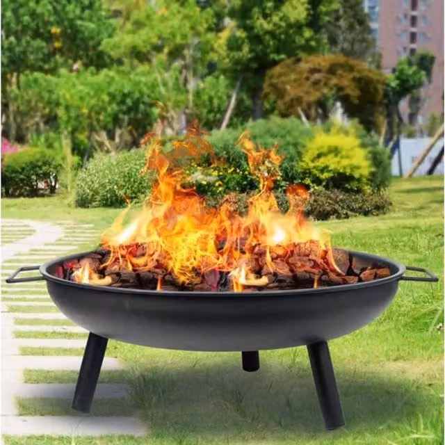 Garden Mile 23 inch Round Cast Iron Fire Pit Wood Burner Fire Bowl, Black, Diameter: 58 cm
