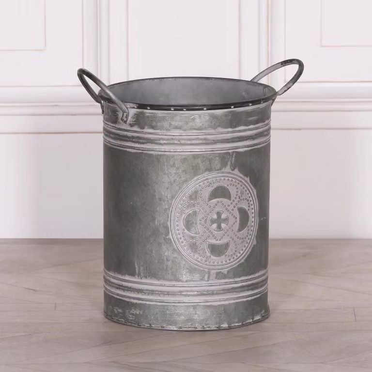 Glasstone Metal Embossed Round Tabletop Planter with Handles in Black and Grey, W/D/H: 22.0 x 31.5 x 30.0 cm
