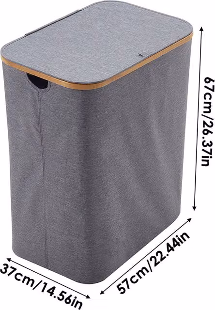 Livingandhome Collapsible Fabric Laundry Basket with Lid, Handles and Removable Bag, Grey, Height: 67 cm