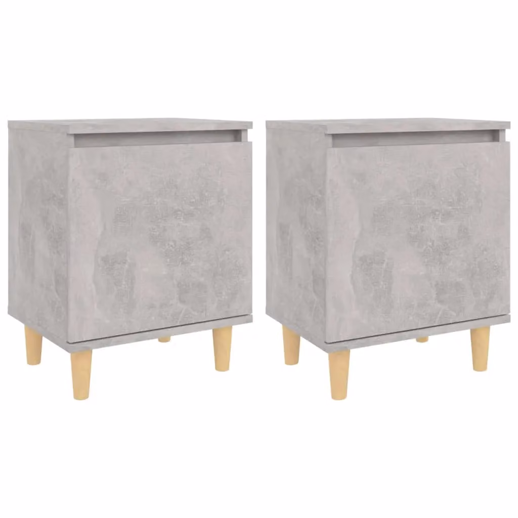 Berkfield Home Bedside Cabinets with Solid Wood Legs, 2 Pieces, Concrete Grey, W: 40 cm, D: 30 cm, H: 50 cm – 2