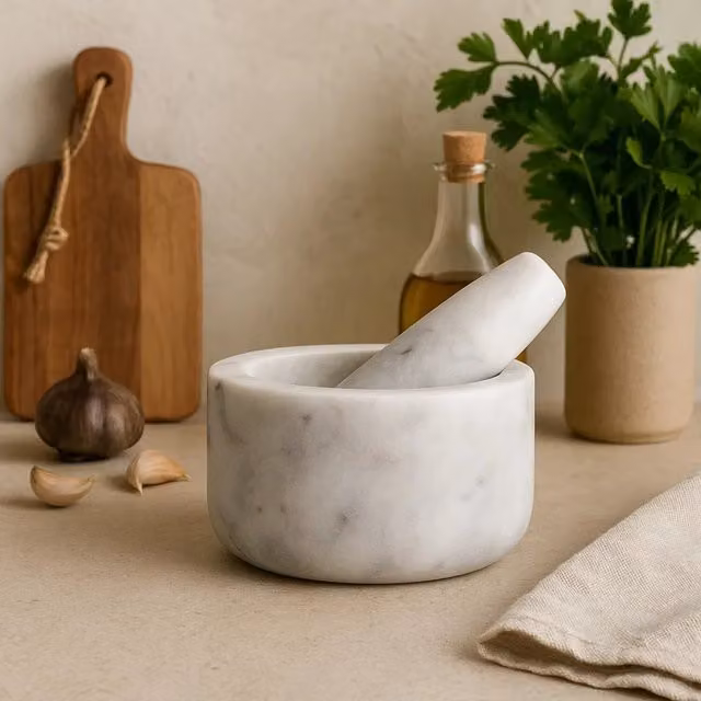 Orsina Round Grey Marble Mortar and Pestle