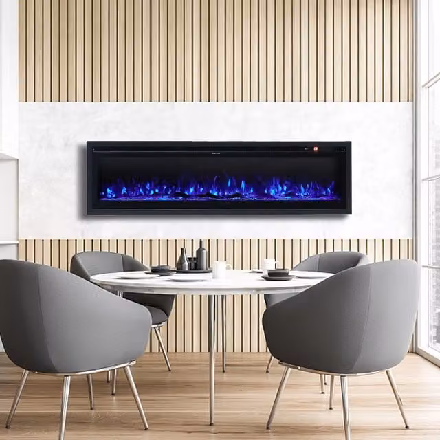Living Star Black Glass Electric Fireplace with Remote Control, Width: 127 cm